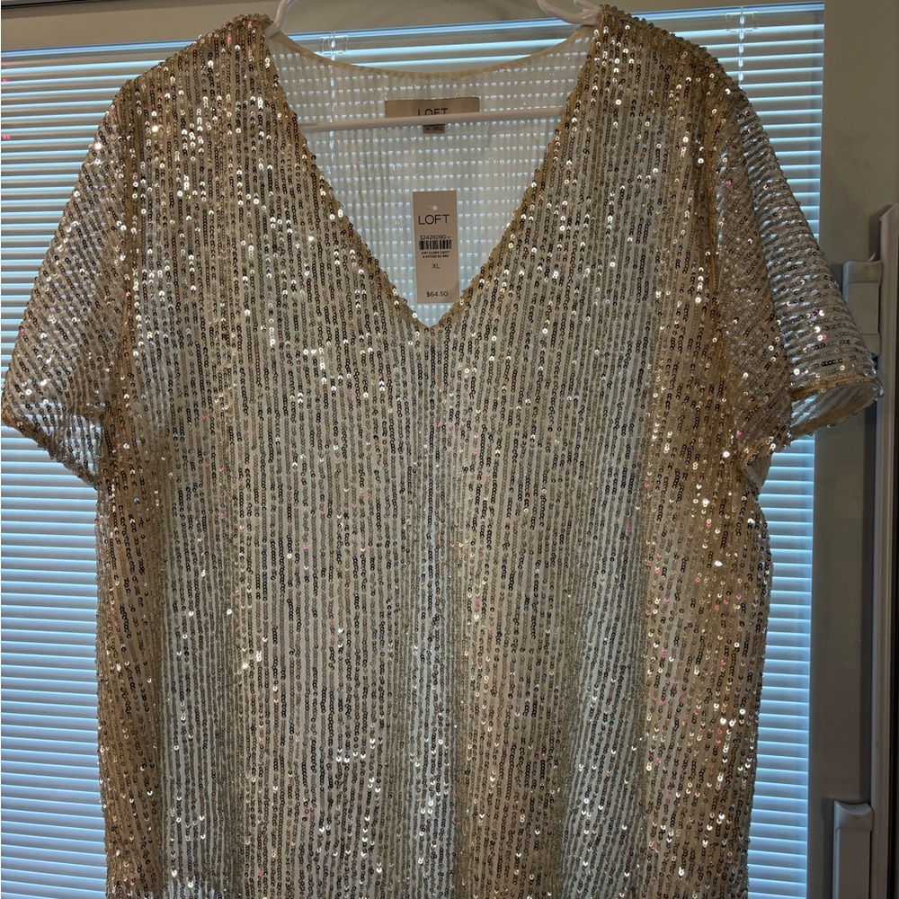 LOFT Shimmering Gold Sequin Blouse